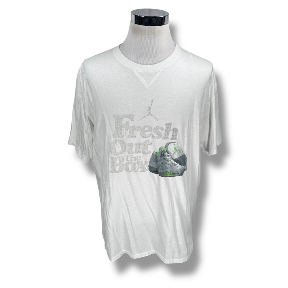 Vintage Nike Jordan‎ 5 Green Bean T-Shirt Men XL White Graphic Short Sleeve Y2K